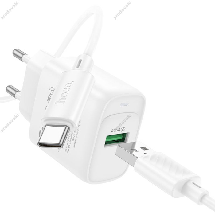 Мережевий зарядний пристрій Hoco C140A Smart single port charger Type-C cable 18W White
