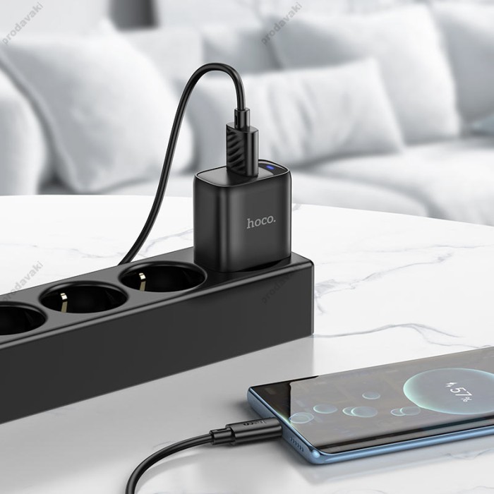 Мережевий зарядний пристрій Hoco C140A Smart single port charger Type-C cable 18W Black