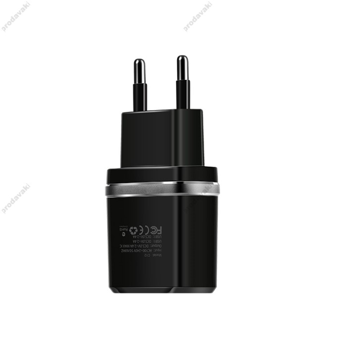Мережевий зарядний пристрій Hoco C12 Smart Charger Lightning cable 12W Black