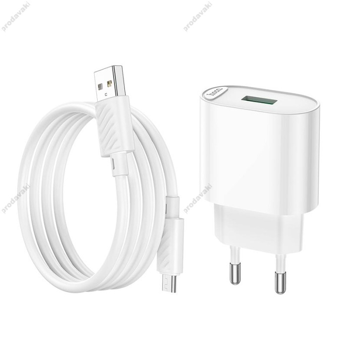 Мережевий зарядний пристрій Hoco C109A Fighter single port charger Micro USB cable 18W White