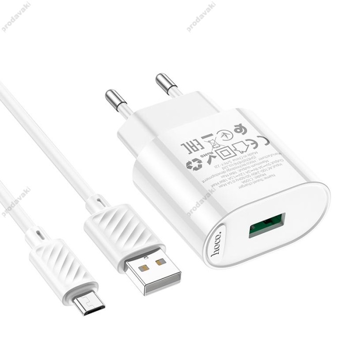 Мережевий зарядний пристрій Hoco C109A Fighter single port charger Micro USB cable 18W White