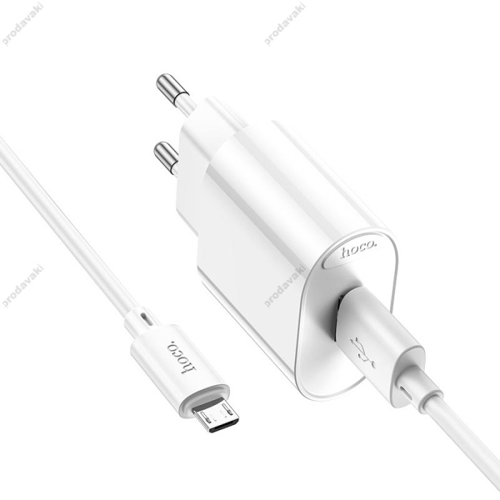 Мережевий зарядний пристрій Hoco C109A Fighter single port charger Micro USB cable 18W White