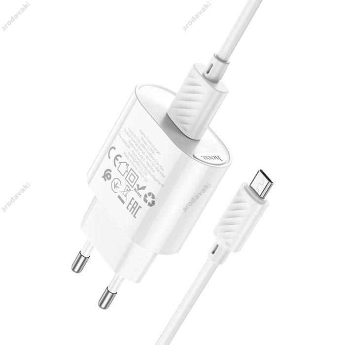 Мережевий зарядний пристрій Hoco C109A Fighter single port charger Micro USB cable 18W White