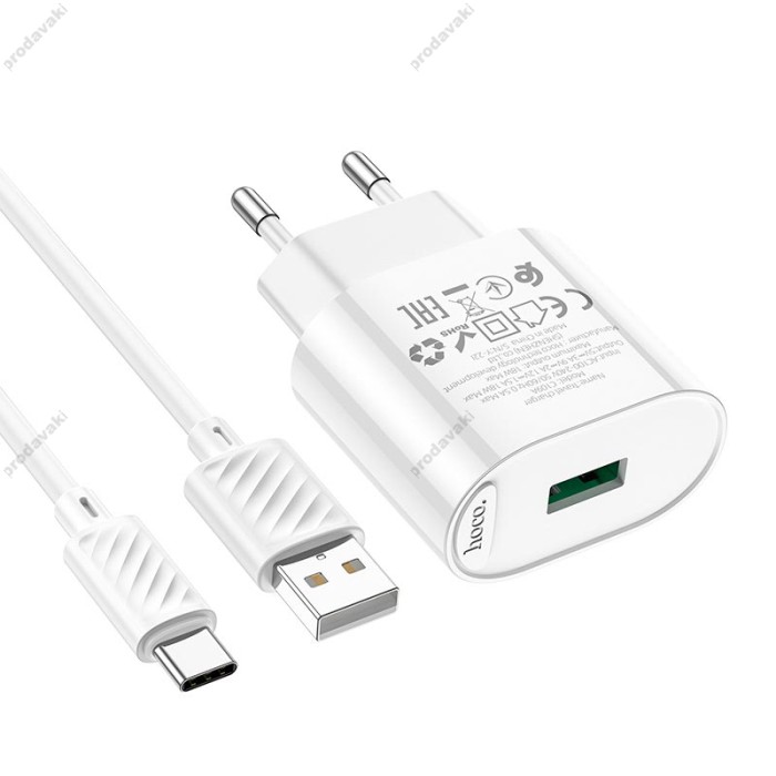 Мережевий зарядний пристрій Hoco C109A Fighter single port charger Type-C cable 18W White