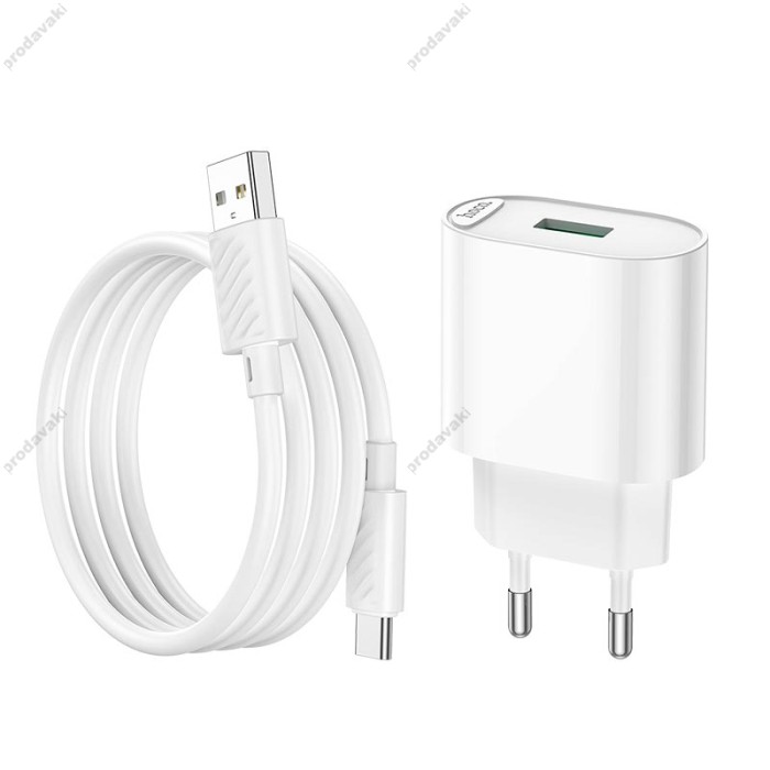Мережевий зарядний пристрій Hoco C109A Fighter single port charger Type-C cable 18W White