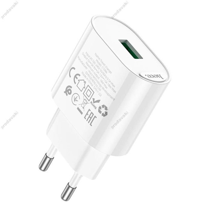 Мережевий зарядний пристрій Hoco C109A Fighter single port charger Type-C cable 18W White