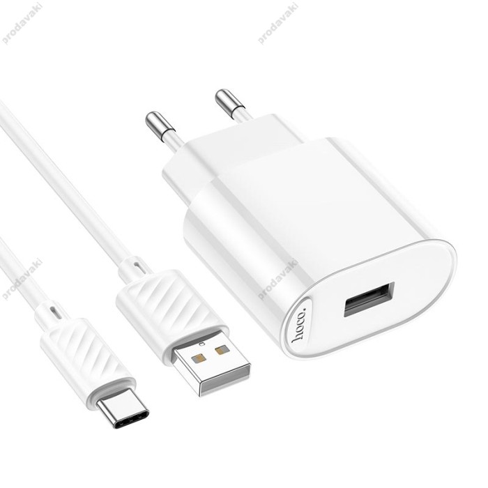 Мережевий зарядний пристрій Hoco C109A Fighter single port charger Type-C cable 10.5W White