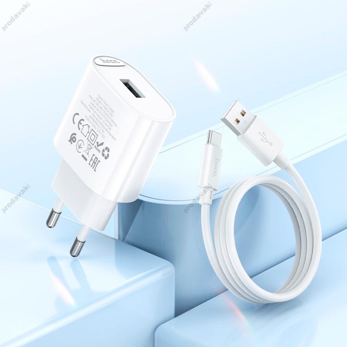 Мережевий зарядний пристрій Hoco C109A Fighter single port charger Type-C cable 10.5W White