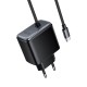 Мережевий зарядний пристрій HOCO C166A Surpass harger with built-in Type-C cable 65W Black
