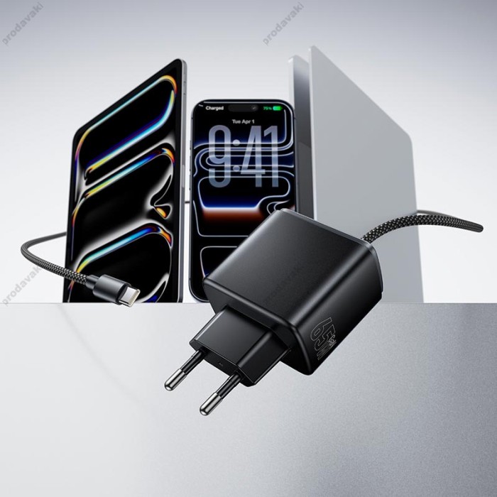 Мережевий зарядний пристрій HOCO C166A Surpass harger with built-in Type-C cable 65W Black