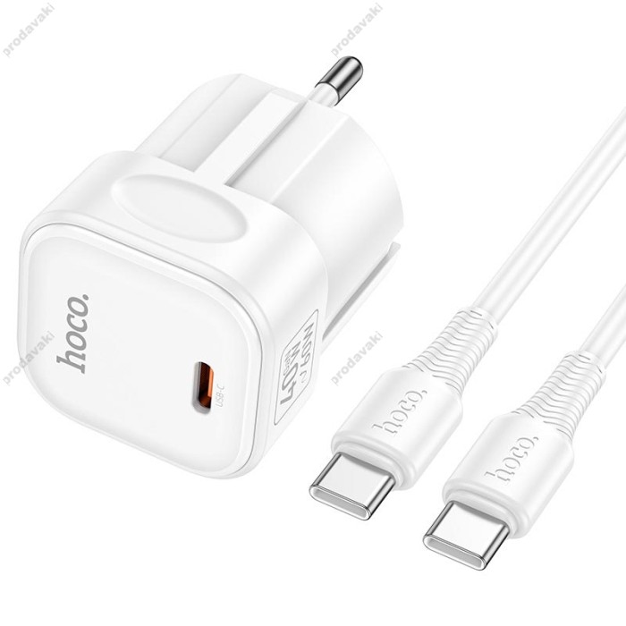 Мережевий зарядний пристрій HOCO C168A Surpass single port Type-C cable 40W White