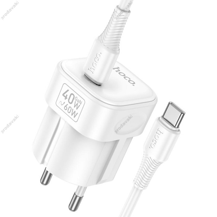 Мережевий зарядний пристрій HOCO C168A Surpass single port Type-C cable 40W White