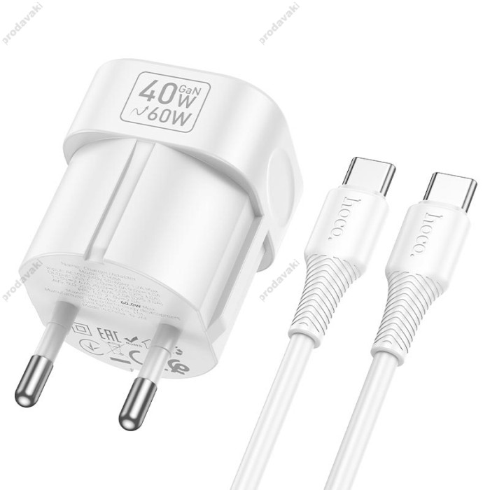 Мережевий зарядний пристрій HOCO C168A Surpass single port Type-C cable 40W White
