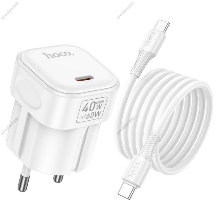 Мережевий зарядний пристрій HOCO C168A Surpass single port Type-C cable 40W White