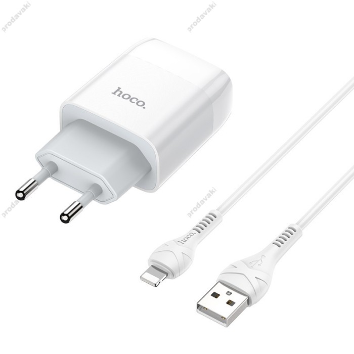 Мережевий зарядний пристрій HOCO C72A Glorious Single Lightning cable 10.5W White