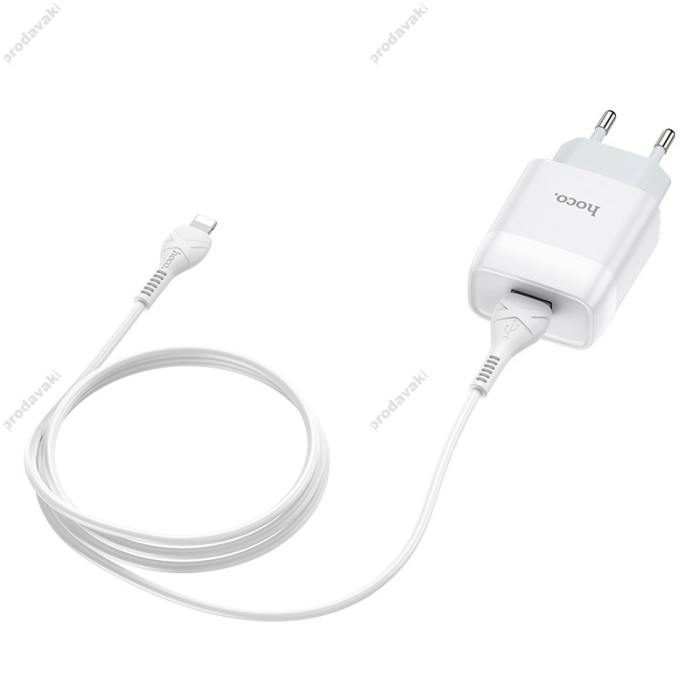 Мережевий зарядний пристрій HOCO C72A Glorious Single Lightning cable 10.5W White