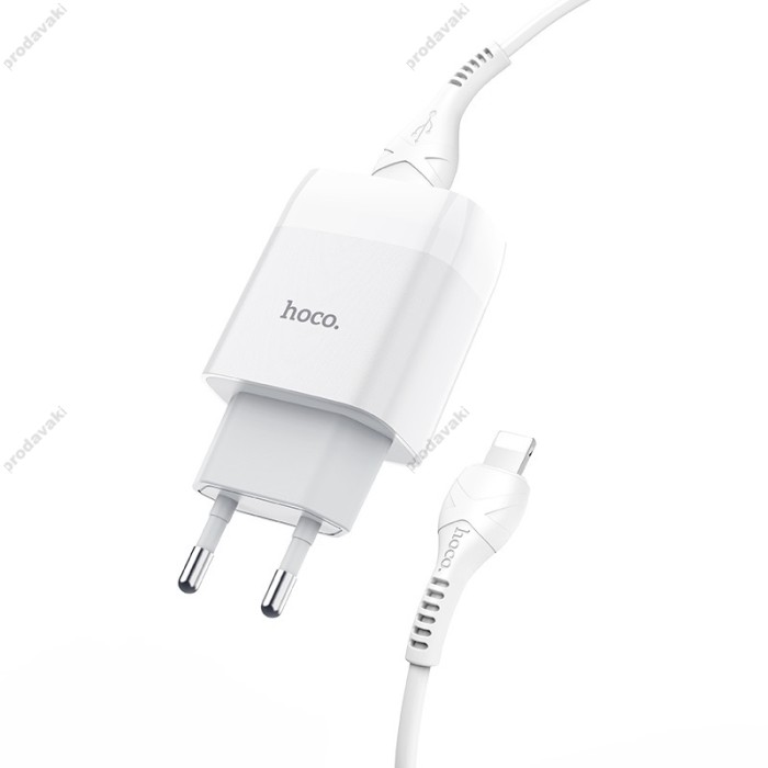 Мережевий зарядний пристрій HOCO C72A Glorious Single Lightning cable 10.5W White