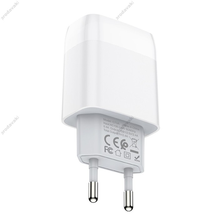Мережевий зарядний пристрій HOCO C73A Glorious Lightning cable 12W White