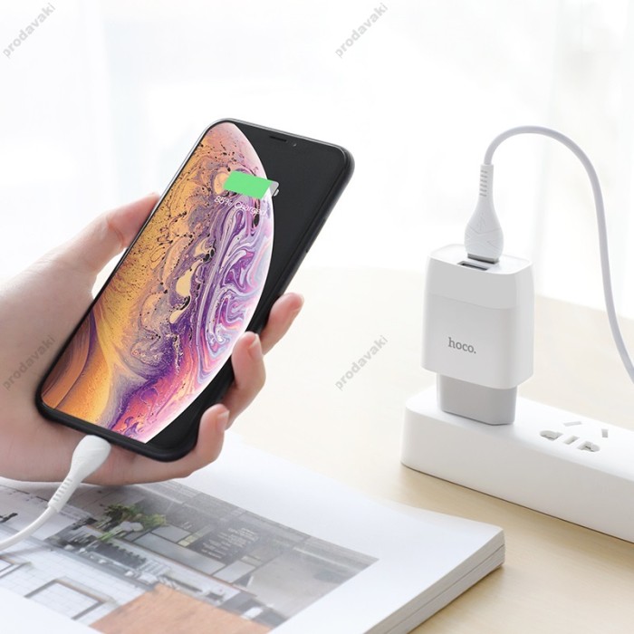 Мережевий зарядний пристрій HOCO C73A Glorious Lightning cable 12W White