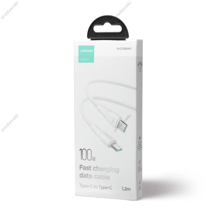 Кабель JoyRoom S-CC100A11 Braided Nylon Cable Type-C to Type-C 100W 5A 1.2m White