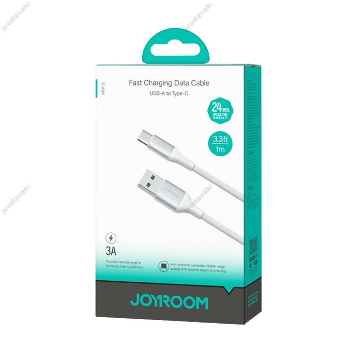 Кабель JoyRoom S-A28 Flash Fast charging data cable USB to Type-C 3A 1m White