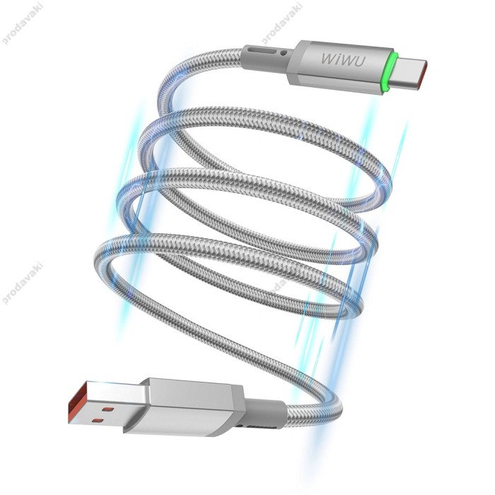 Кабель Wiwu Wi-C082 Maglink Magnetic charging data cable USB to Type-C 60W 3A 1m Grey