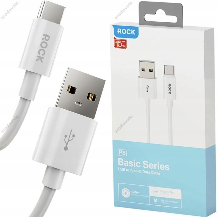 Кабель Rock P8 Basic Series Fast charging data cable USB to Type-C 2A 1m White