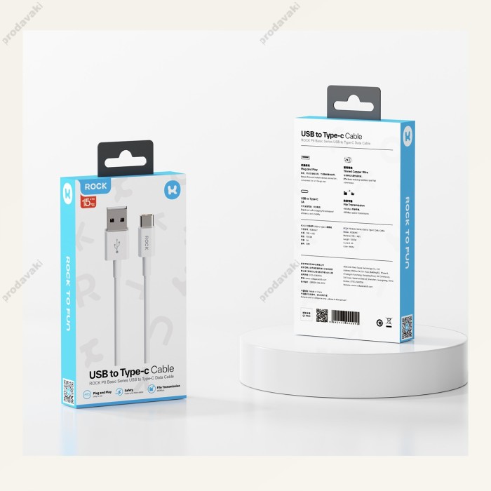 Кабель Rock P8 Basic Series Fast charging data cable USB to Type-C 2A 1m White