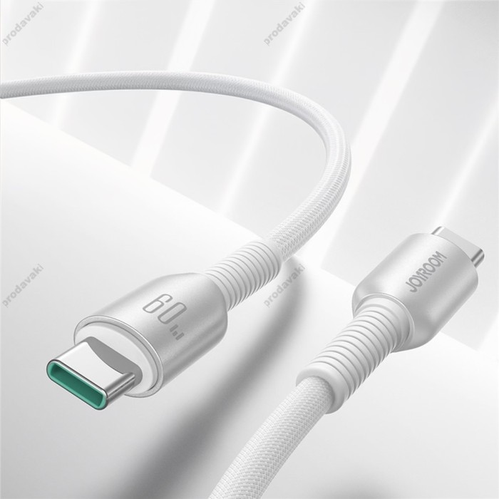Кабель JoyRoom S-A51 Cutting-Edge Cable Type-C to Type-C 60W 3A 1.2m Light grey