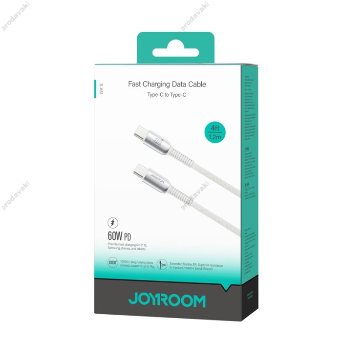 Кабель JoyRoom S-A51 Cutting-Edge Cable Type-C to Type-C 60W 3A 1.2m Light grey