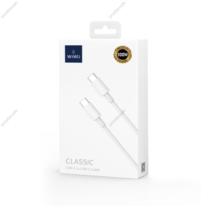 Кабель Wiwu Wi-C008 Classic Series Cable Type-C to Type-C 100W 5A 1.2m White