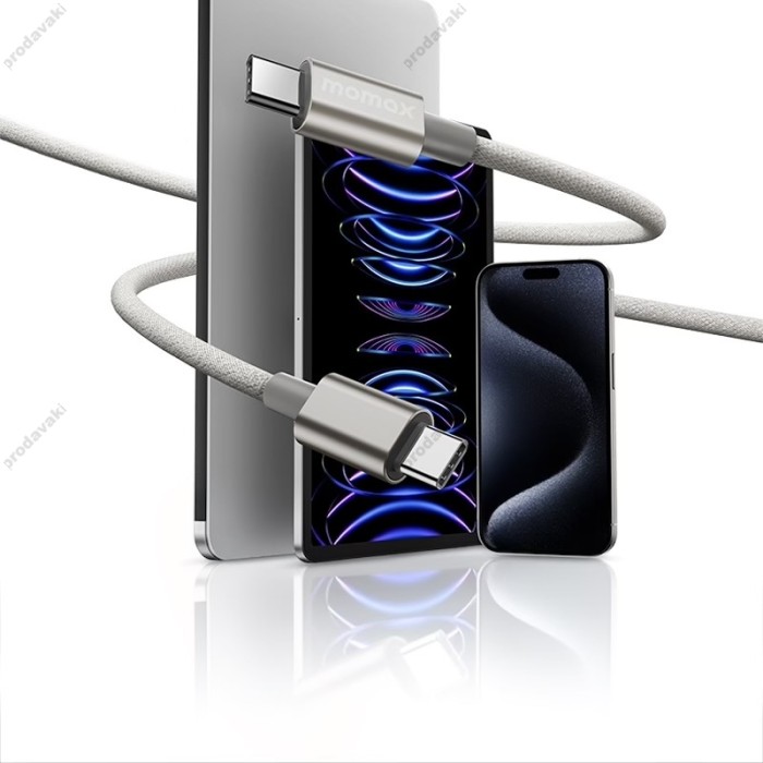 Кабель Momax DC30 Elite Nylon Cable Type-C to Type-C 60W 3A 1.5m Titanium