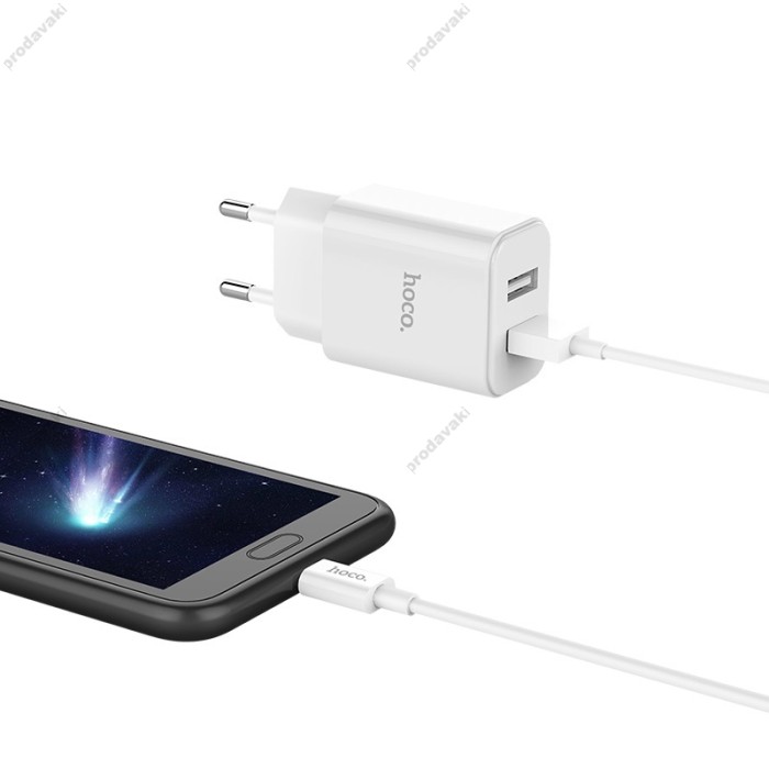Мережевий зарядний пристрій Hoco C62A Victoria Micro cable 12W White