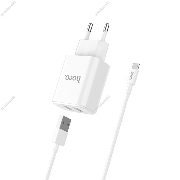 Мережевий зарядний пристрій Hoco C62A Victoria Micro cable 12W White