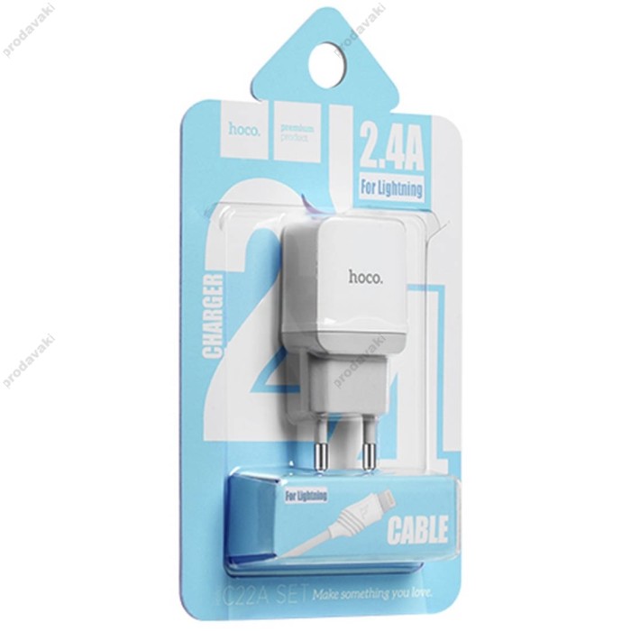 Мережевий зарядний пристрій Hoco C22A Lightning cable 12W White