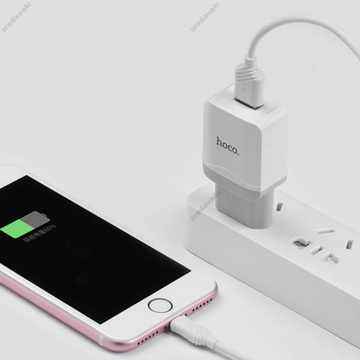 Мережевий зарядний пристрій Hoco C22A Lightning cable 12W White