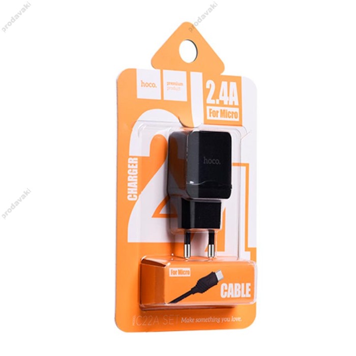 Мережевий зарядний пристрій Hoco C22A Micro cable 12W Black