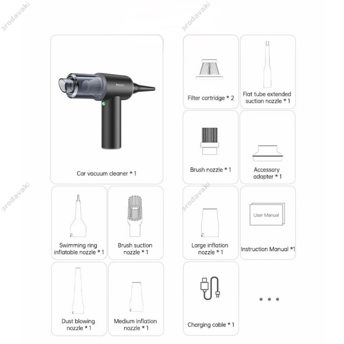 Портативний автомобільний пилосос Yesido VC15 3in1 Duster Vacuum Grey