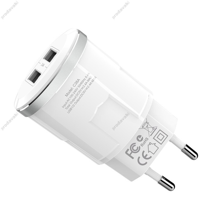 Мережевий зарядний пристрій HOCO C38A Thunder Power Charger 12W White