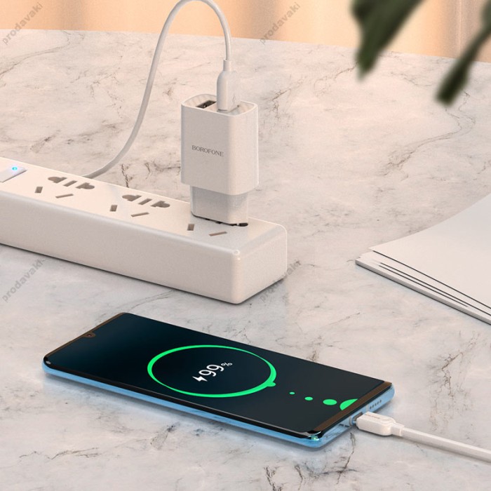 Мережевий зарядний пристрій BOROFONE BA53A Powerway dual port charger Type-C cable 10.5W White