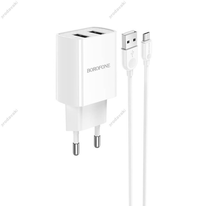 Мережевий зарядний пристрій BOROFONE BA53A Powerway dual port charger Type-C cable 10.5W White