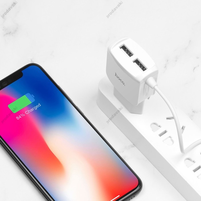 Мережевий зарядний пристрій HOCO C59A Mega joy Lightning cable 10.5W White