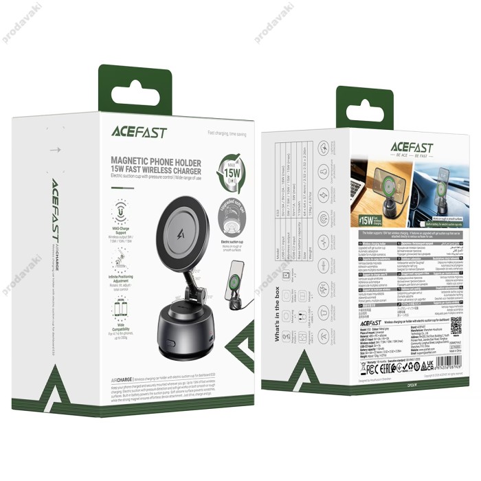  Автомобільний тримач ACEFAST E53 wireless charging car holder with electric suction cup for dashboard 15W Grey