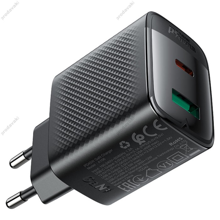 Мережевий зарядний пристрій Acefast A106 Fast charger 45W Black