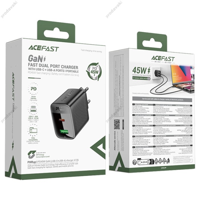 Мережевий зарядний пристрій Acefast A106 Fast charger 45W Black