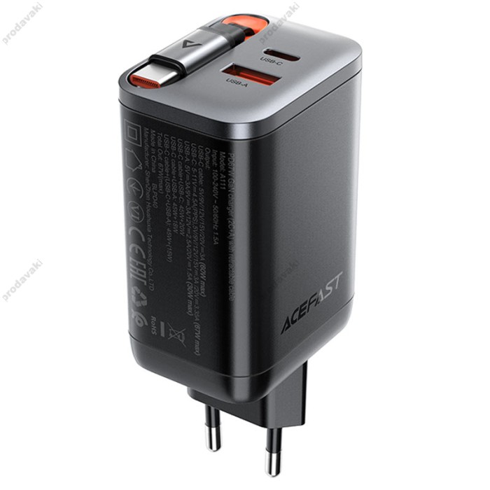 Мережевий зарядний пристрій Acefast A111 Fast Charge Wall Charger 67W Black