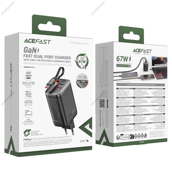 Мережевий зарядний пристрій Acefast A111 Fast Charge Wall Charger 67W Black