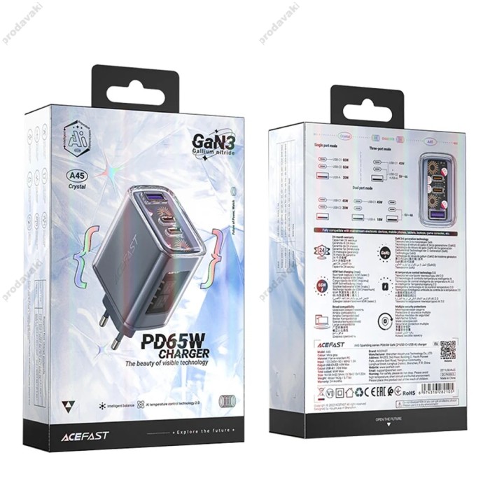 Мережевий зарядний пристрій Acefast A45 Exploration Network Charger 65W Black