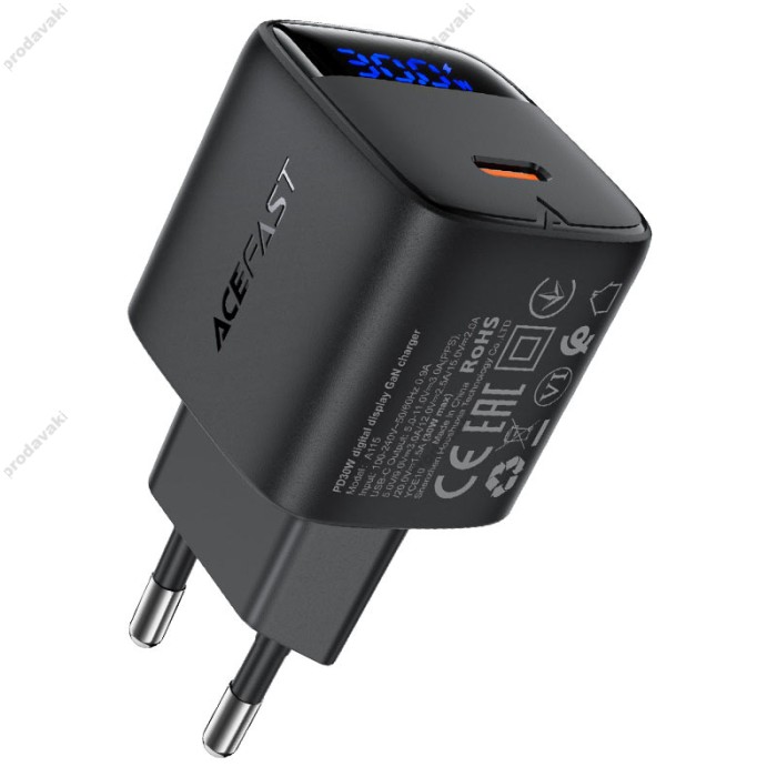 Мережевий зарядний пристрій ACEFAST A115 Fast Charge Wall Charger Type-C cable 30W Black