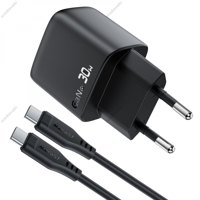 Мережевий зарядний пристрій ACEFAST A115 Fast Charge Wall Charger Type-C cable 30W Black